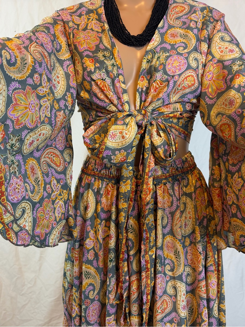 Bohemian Paisley Tie-Front Maxi Dress - Multicolor